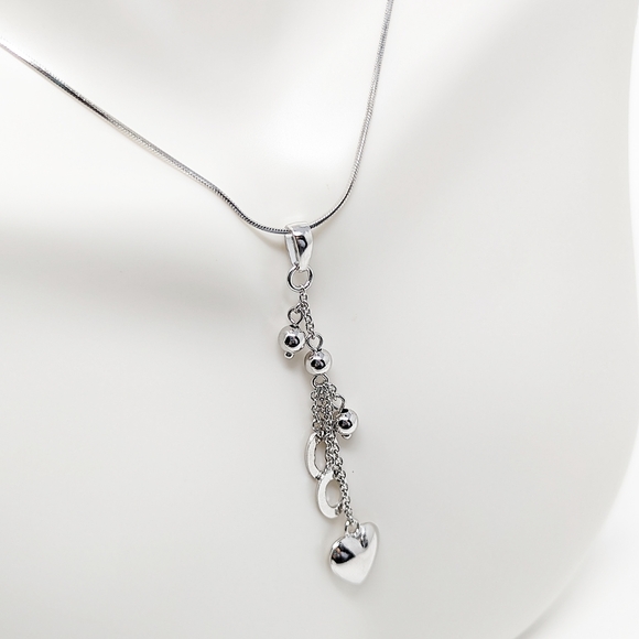 New sterling silver 925 charm dangle pendant necklace heart love ball oval - Picture 6 of 6